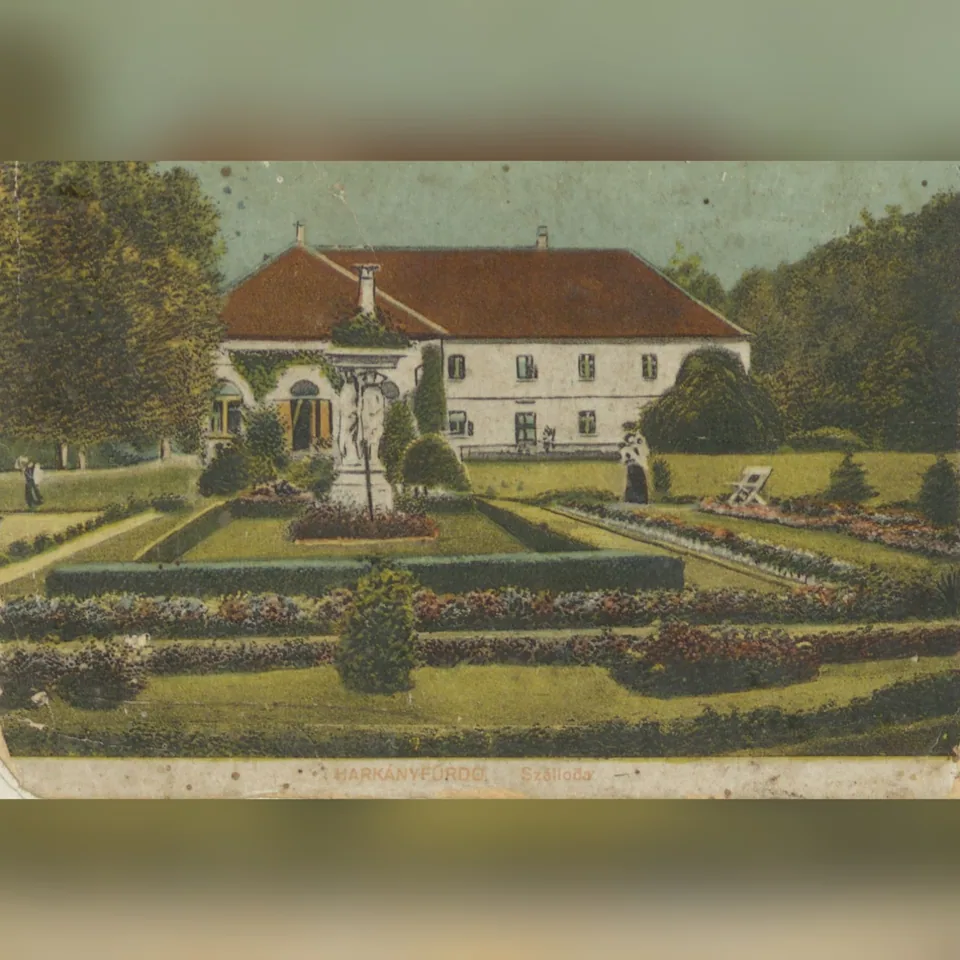 A harkányfürdői szálloda és annak parkja 1917 körül