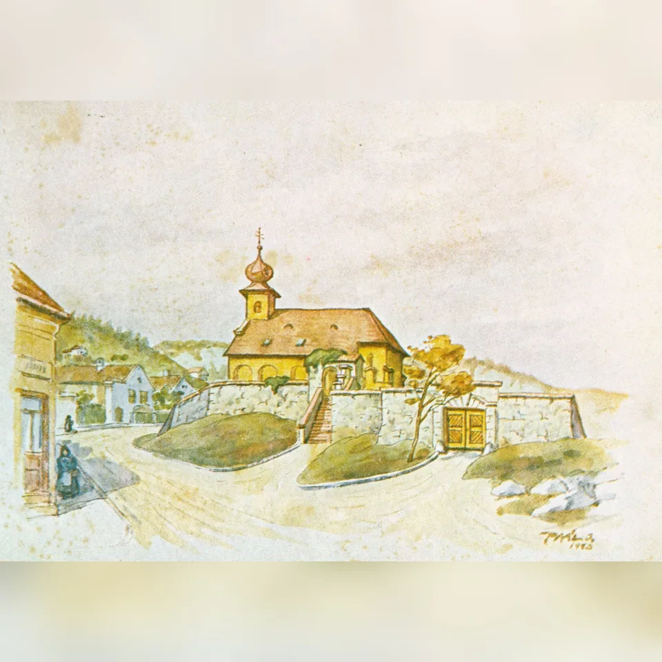 A pécsi Mindenszentek temploma Paál István második világháború alatt készült festményén
