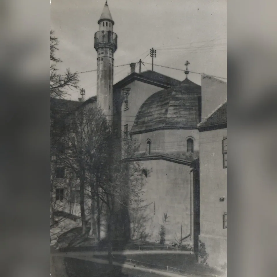 Jakováli Hasszán pasa dzsámija Pécsett a minarettel 1928 körül