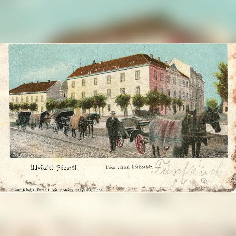 A pécsi közkórház 1905 körül, korabeli képeslapon