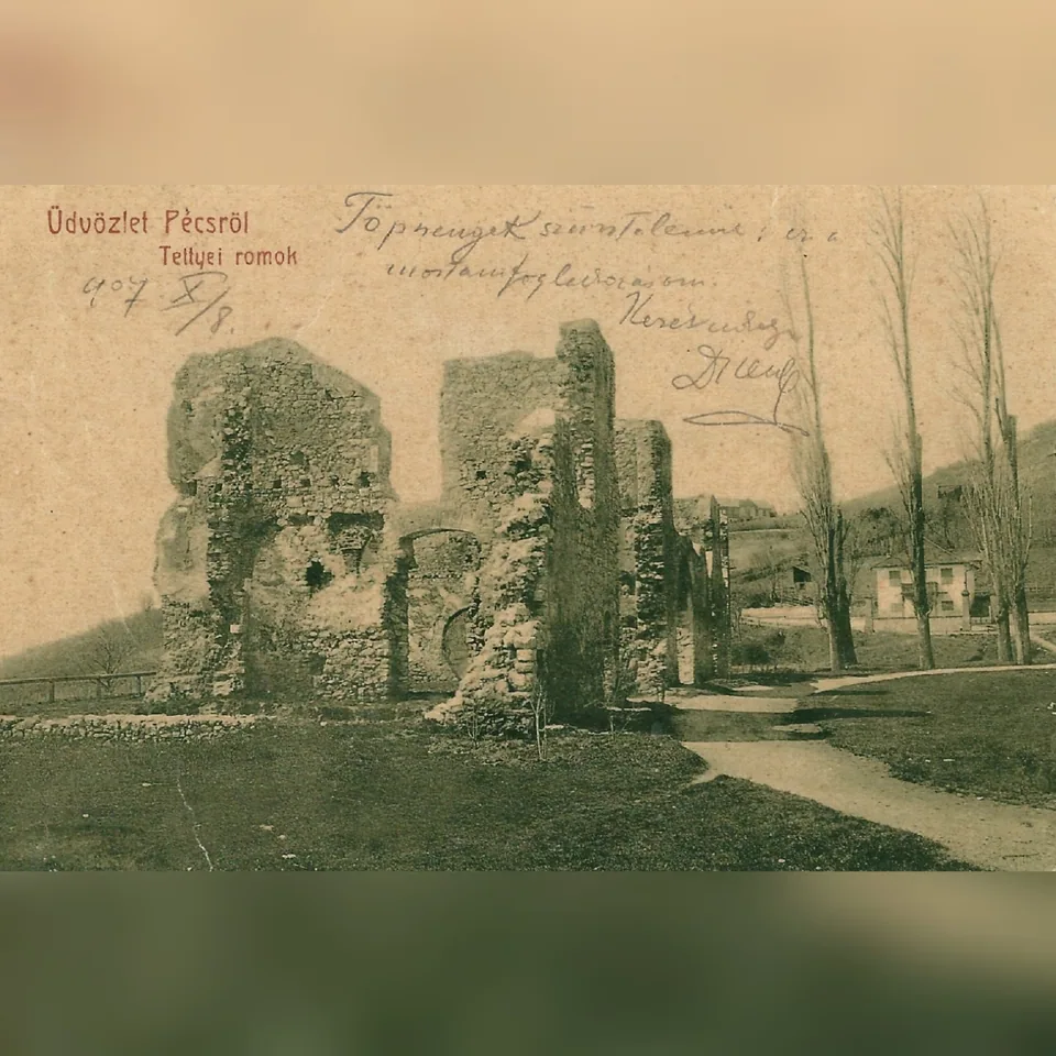 A tettyei romok egy 1907-ben kitöltött képeslapon