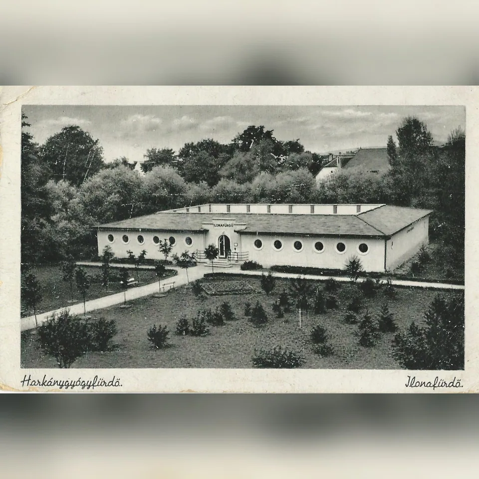 A harkányi gyógyfürdő 1937 körül, korabeli képeslapon