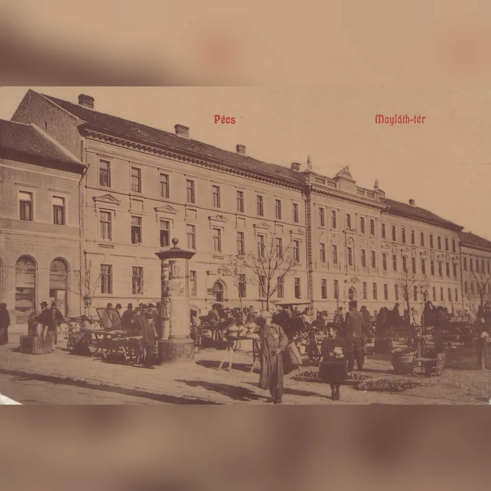A pécsi Majláth tér (ma: Kossuth tér) egy 1918-ben postára adott képeslapon